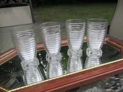 Anchor Hocking Depression Manhattan Horizontal Ribbed 4 Footed Goblets Art Deco
