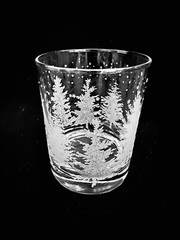 Vintage Pair of Frosted & Ice Textured Pine Tree Double Old Fashion Glasses