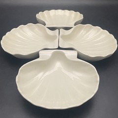 Hall China 229 Restaurant Ware 4 Piece Ivory Clam Shell Dip Dish c1950s USA 5″