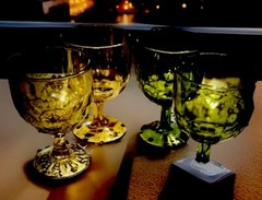 Mix Match Imperial Provincial Thumbprint 2 Avocado Green/2 Amber Cordial Goblets