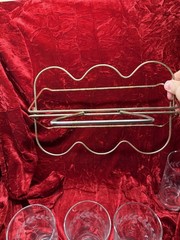 Tumbler Etched Laurel Leaf Set of 6 Anchor Hocking 5.25” With Metal Caddy