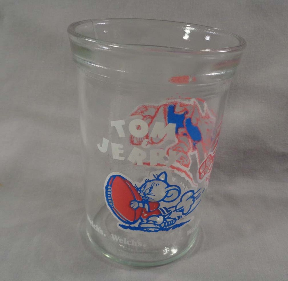 Vintage Anchor Hocking Tom and Jerry Jelly Glass Tumbler Sports Series 8 oz.