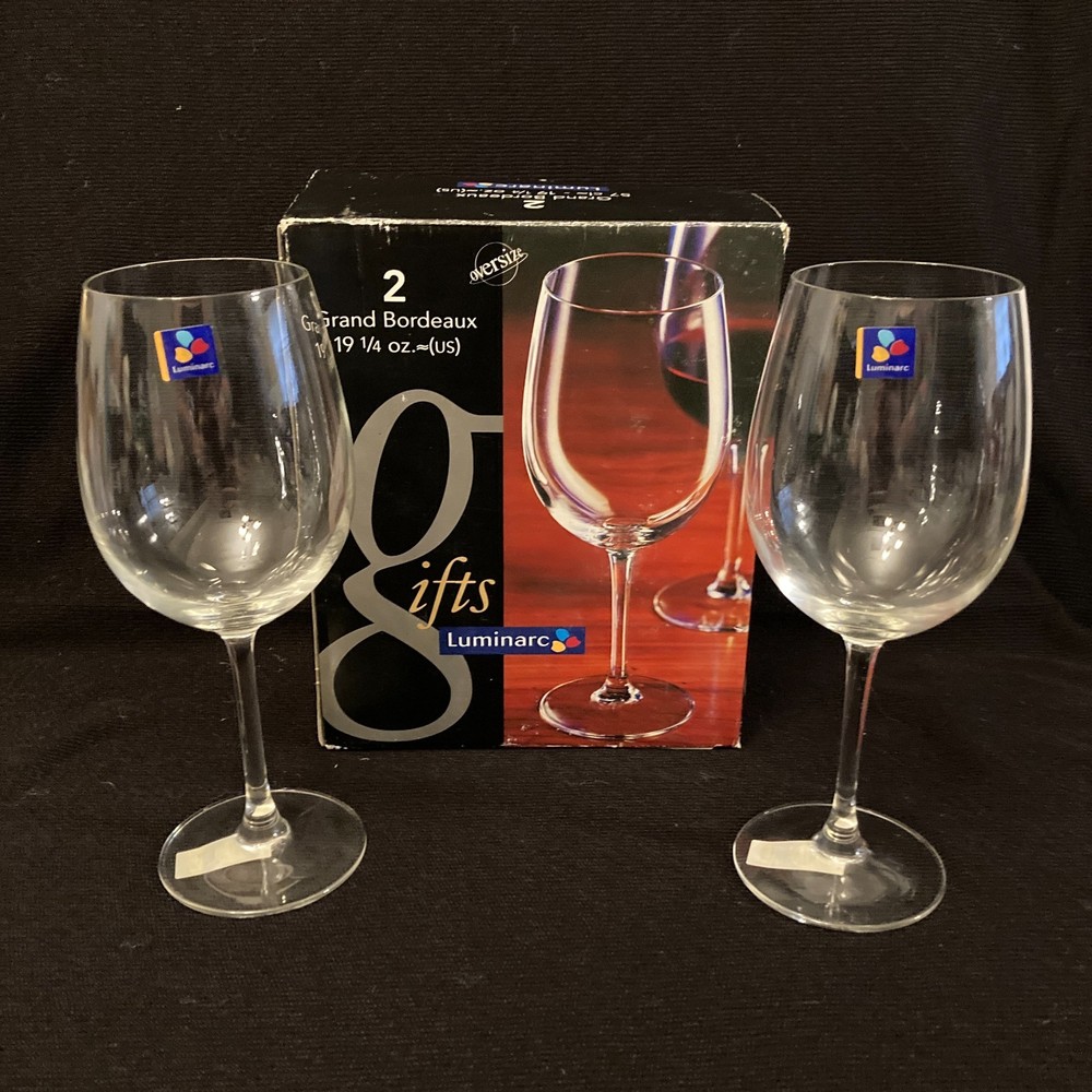 Vtg Luminarc Grand Bordeaux Wine Glasses | Oversize Set of 2 | Made In France