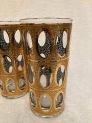 Vintage Culver Pisa Highball Glasses 22k Gold Crackle Textured Overlay Set of 4