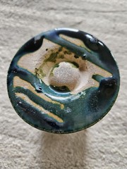 Mid Modern Studio Art Pewabic Style Goblet Drip Green Glaze Thick Mold
