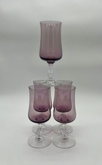 Set Of 5 Vintage Fostoria Distinction Plum Wine Glasses Elegant Hand Blown Glass