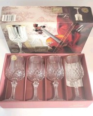 Cristal D’Arques Longchamp Gold Rim 4 x 5.75 oz Wine Glasses MADE IN FRANCE~NEW