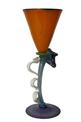Vintage Post Modern Studio Art Glass 12” H Wine Goblet Sculpture
