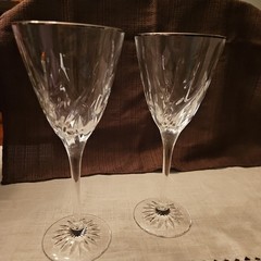 Set Of 2 Cristal D’Arques Cassandra Platinum Water/Wine Glasses, 8 1/4″ Tall