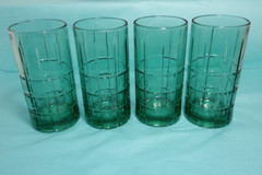 (4) Anchor Hocking Manchester Tartan Green Iced Tea Glasses 16oz Heavy Tumblers