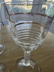 Vintage Set Of 8 Gold Stripped Stem Cordial Glass With Ribbed Stem