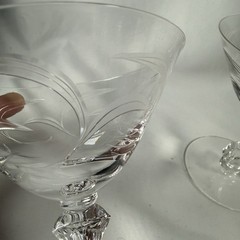 Vintage Pressed Glass Stemware Etched Swirl Sherbet Dessert Sculptural Stem 4.5”