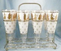 Aldon Greek Goddess Pilsner Glasses Caddy Mid Century Modern Barware Atomic Age