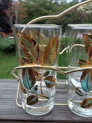 Eight Libbey American Elm Pattern 22k Gold Glasses in Carrier MCM