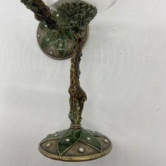 Set of 2 Rhinestone Jeweled Wine Glasses Goblet Bronze Enamel Stem Giraffe 8.5″