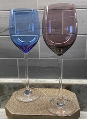 2 Lenox Tuscany Seasons Swirl Dots Crystal Wine Glasses Cobalt Blue  & Amethyst