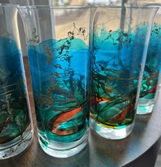 6 STIF Romania Hand Painted Hand Blown Flared Rim Glasses Clean Beautiful
