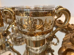 Set of 6 Vtg MCM Russian Martini Cocktail Handled Glasses 22Kt Gold