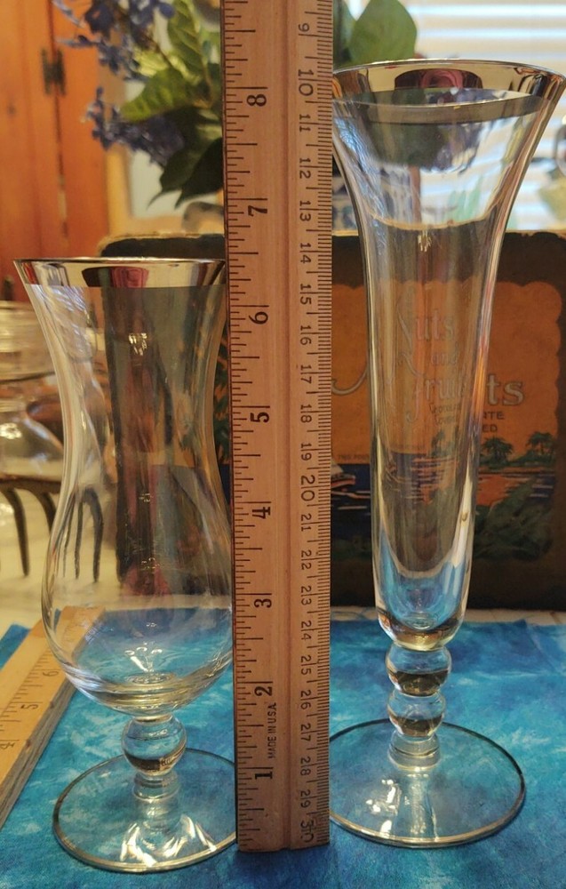 Vintage Lenox? Set of 2) Water & Champagne Glasses w Platinum Trim Bubble Stem