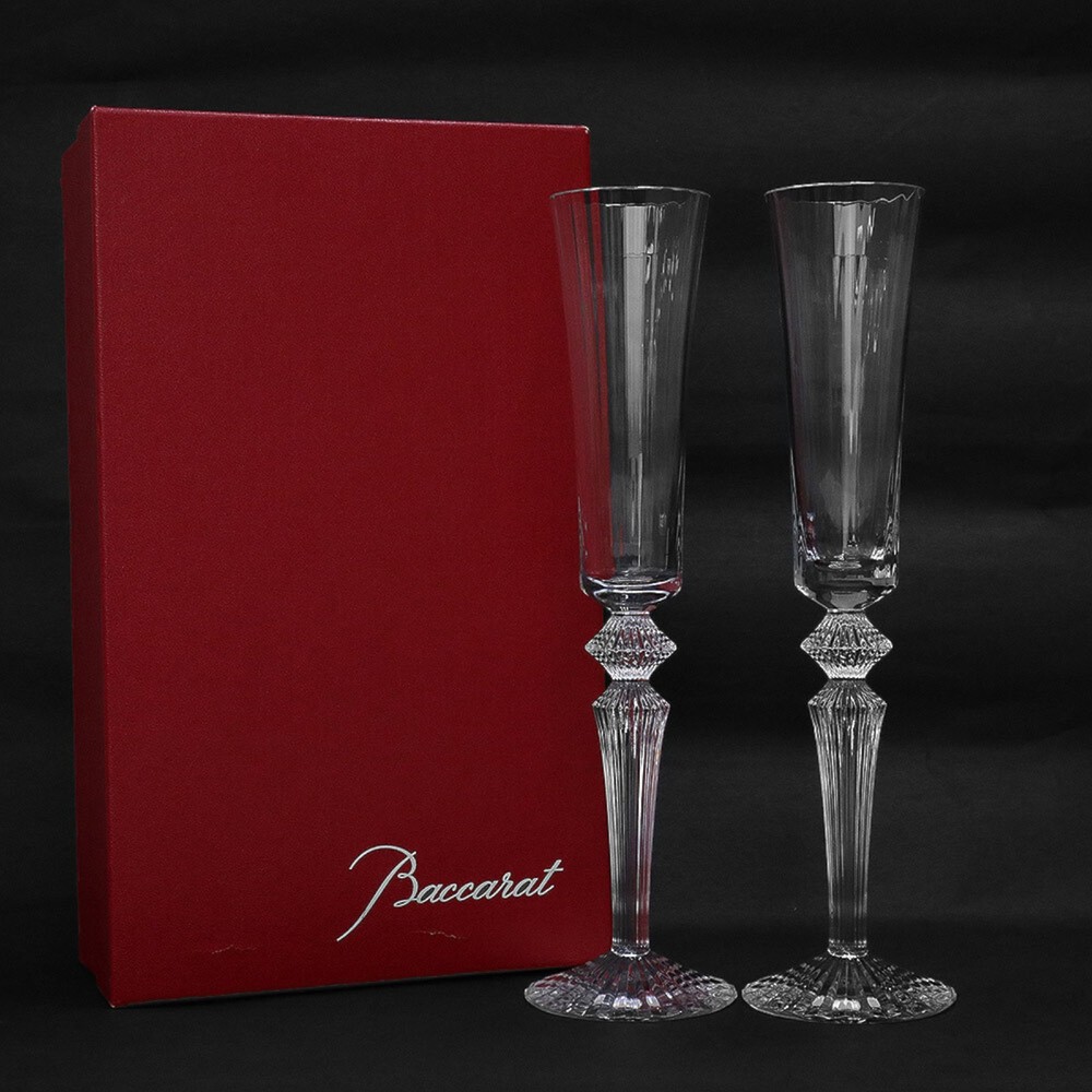 Baccarat Mille Nuits Flutissimo Crystal Champagne Flute Pair Set of 2 Clear NIB