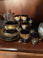 Vtg. Bohemian cobalt blueGlass Enamel & Gold Gilt Cordial Glasses Set of 10
