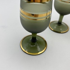 MCM Frosted Grey & Gold cordial Sherry Glasses VTG glassware 70s Bohemian