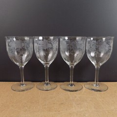 4 Fostoria New Vintage Grape Optic 6.5″ Water Glasses Goblets Etched Glass