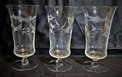 Set of (3) Vintage Weston Floral Etched Crystal 12 oz Iced Tea Water Glasses