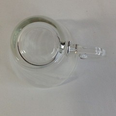 Clear Glass Punch Tea Cups Unique Handle Vintage Mid Century Set Of 6
