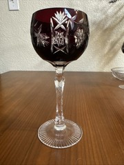 Nachtmann Traube Crystal Wine Glass Dark Red Cut to Clear 8 1/4″ Germany