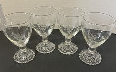 4 Vintage Anchor Hocking Bubble Foot Boopie Water Glasses Etched Grapes 5.5”H
