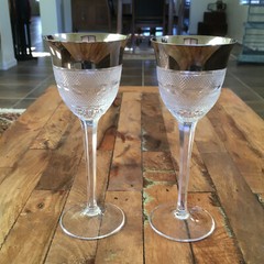 2 Lot Moser Crystal Splendid Hock Wine Glasses Platinum Trim 7.5″ Set Mint