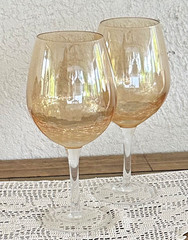 Pier 1 Wine Glasses Amber Crackle Golden Luster 8.5″ Set Of 2 Glasses