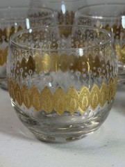 Vintage set Of 7 Pasinski roly poly Glasses MCM 22K gold encrusted filigree