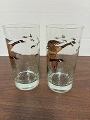 Set of 2 Vintage LIBBEY Canadian Geese Bird in Flight High Ball Glasses 12 Oz