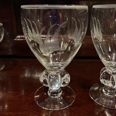 Swedish Wine Water cocktail 1950s. lobed stem. 5.25”h. Etched. Mid Century’s Mod