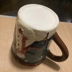 Country Snowman Winter Heart Farmhouse Mug Red White Blue Snowflake