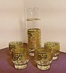 Culver Toledo Low Ball Cocktail Glasses & Cocktail Martini Mixer 5 pc