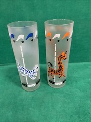 Libbey MCM Carousel MERRY Go Round Glasses Tom Collins Frosted 16oz. Lot of 2