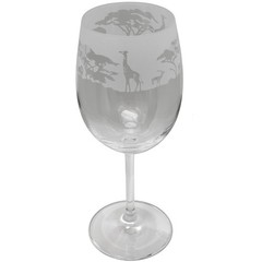 Wine Glass Decorated Safari Sandblast Animal Stemmed Drinking Gift Boxed Animo