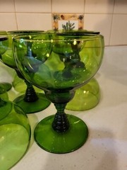Vintage Set Of 8 Indiana Glass Avacado Green Margaritta 16oz Goblets Pre-owned