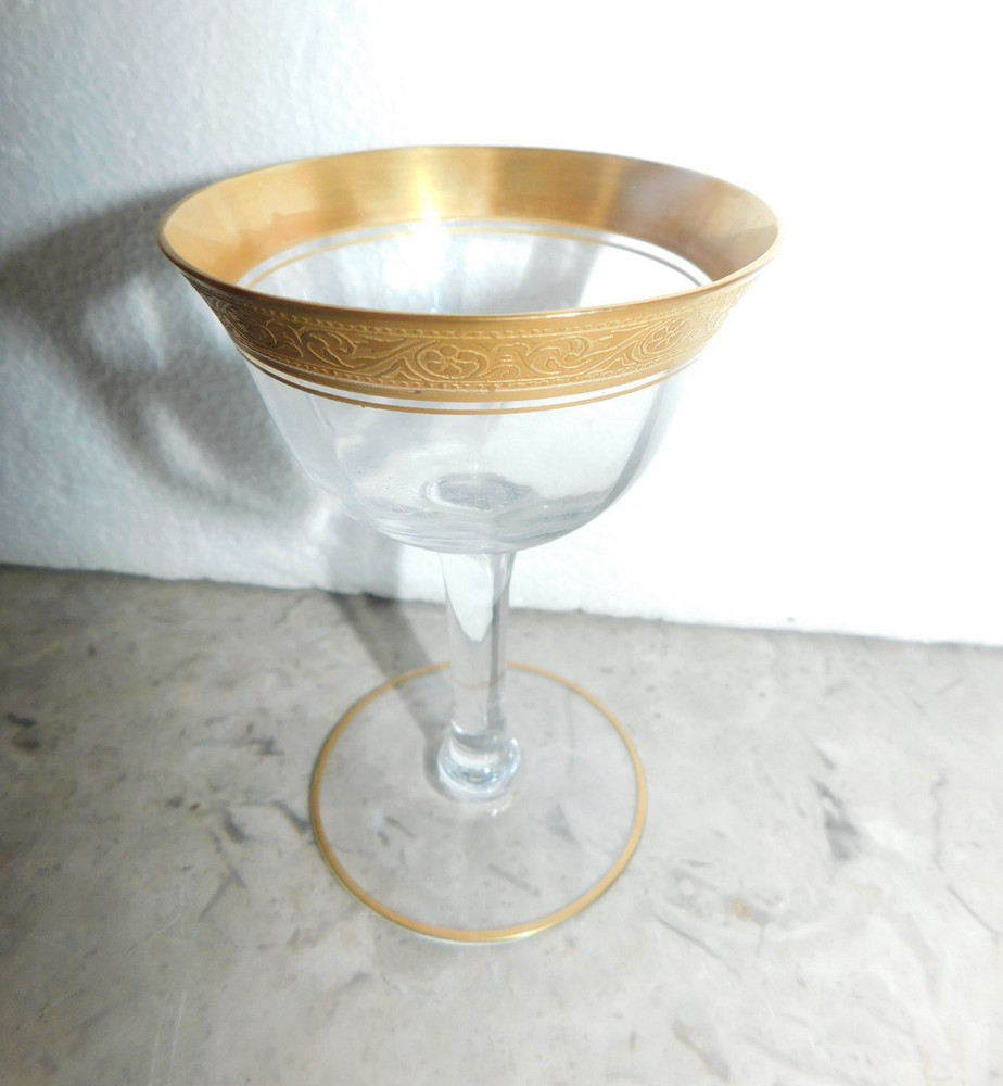 11 Vintage Tiffin Minton Gold Encrusted Stem Ware Optic Glass Liquor Cocktail