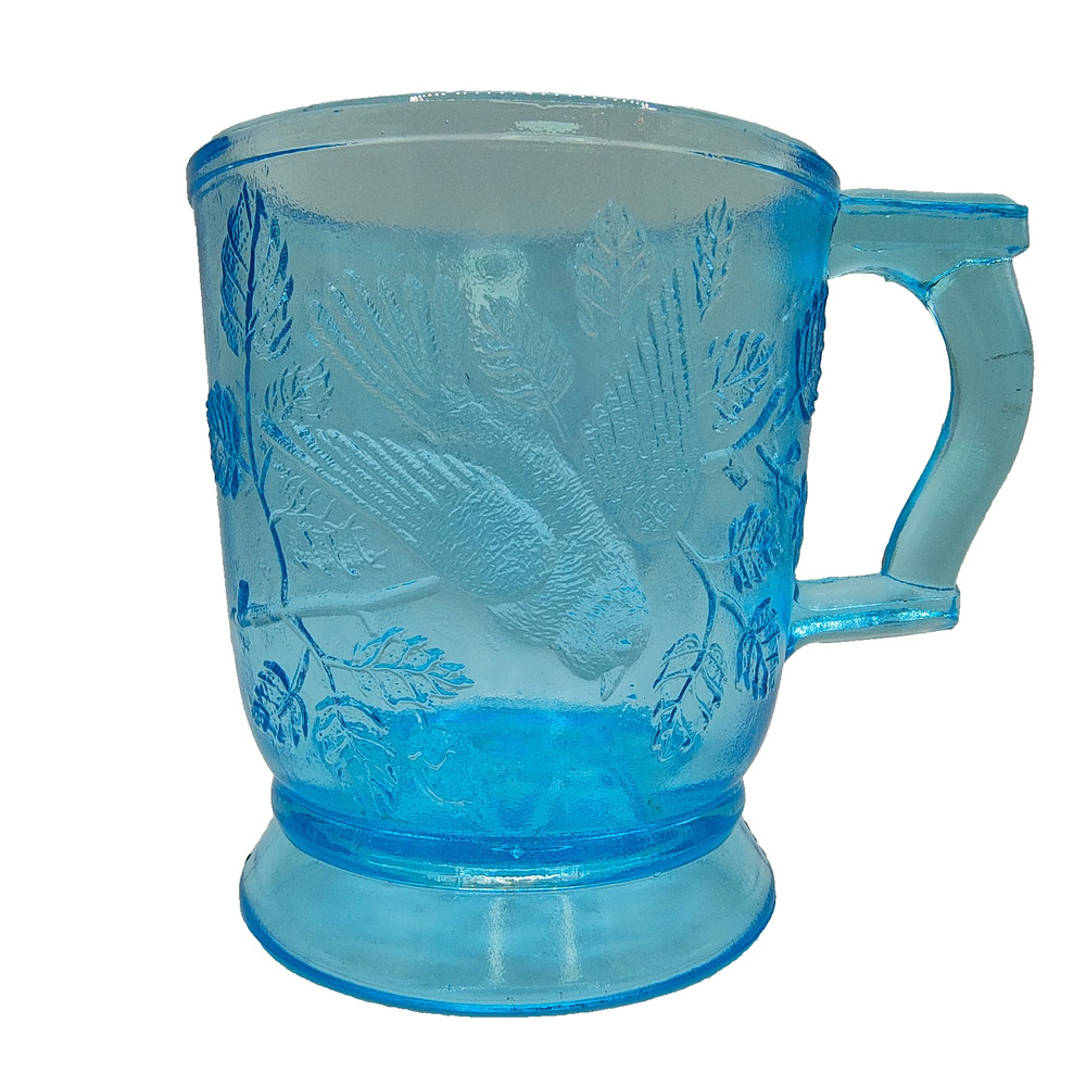 1970s Mosser Reproduction Bryce Brothers No. 1203 Bird In A Tree Blue Glass Mug