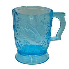 1970s Mosser Reproduction Bryce Brothers No. 1203 Bird In A Tree Blue Glass Mug