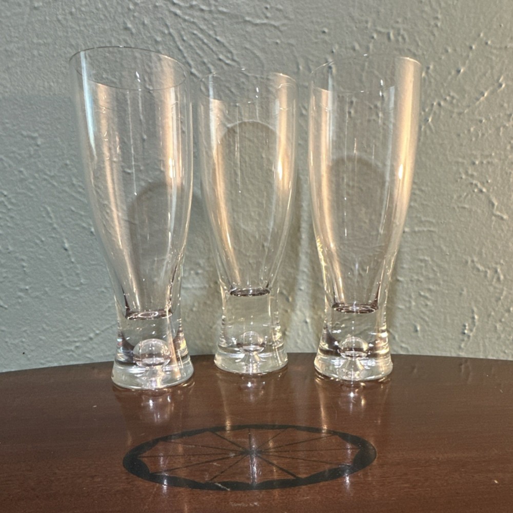 Block Clear Crystal Pilsner Glasses Set of 3 Tapered Etched Base 8″ Tall