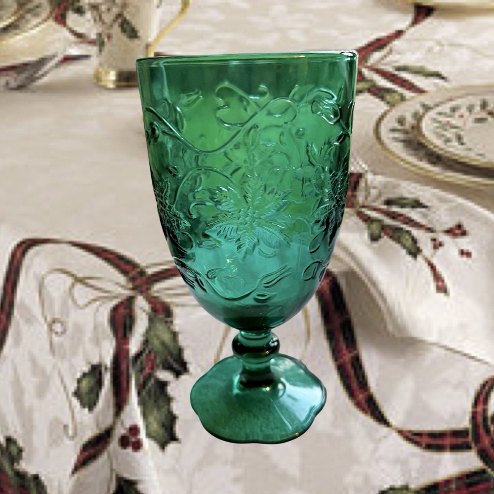 Princess House Fantasia Emerald Green Ice Tea Water Goblets 7”