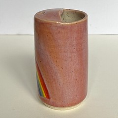 Treu Pots Studio Pottery Tumbler Rainbow Travel Cup Handmade Pink Stoneware Gift