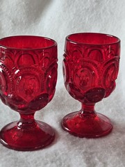 L. E. Smith Ruby Red Moon & Stars Water Goblets 5 7/8″ Large Wine Set of 2