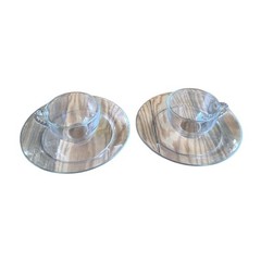 Arcoroc Demitasse Espresso Cups & Saucers Set of 2 Clear Swirl Handle 4 pieces