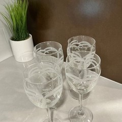 Rolf Palm Tree Wine Glasses Etched Crystal Set of 4 8″ Tall Tropical Barware
